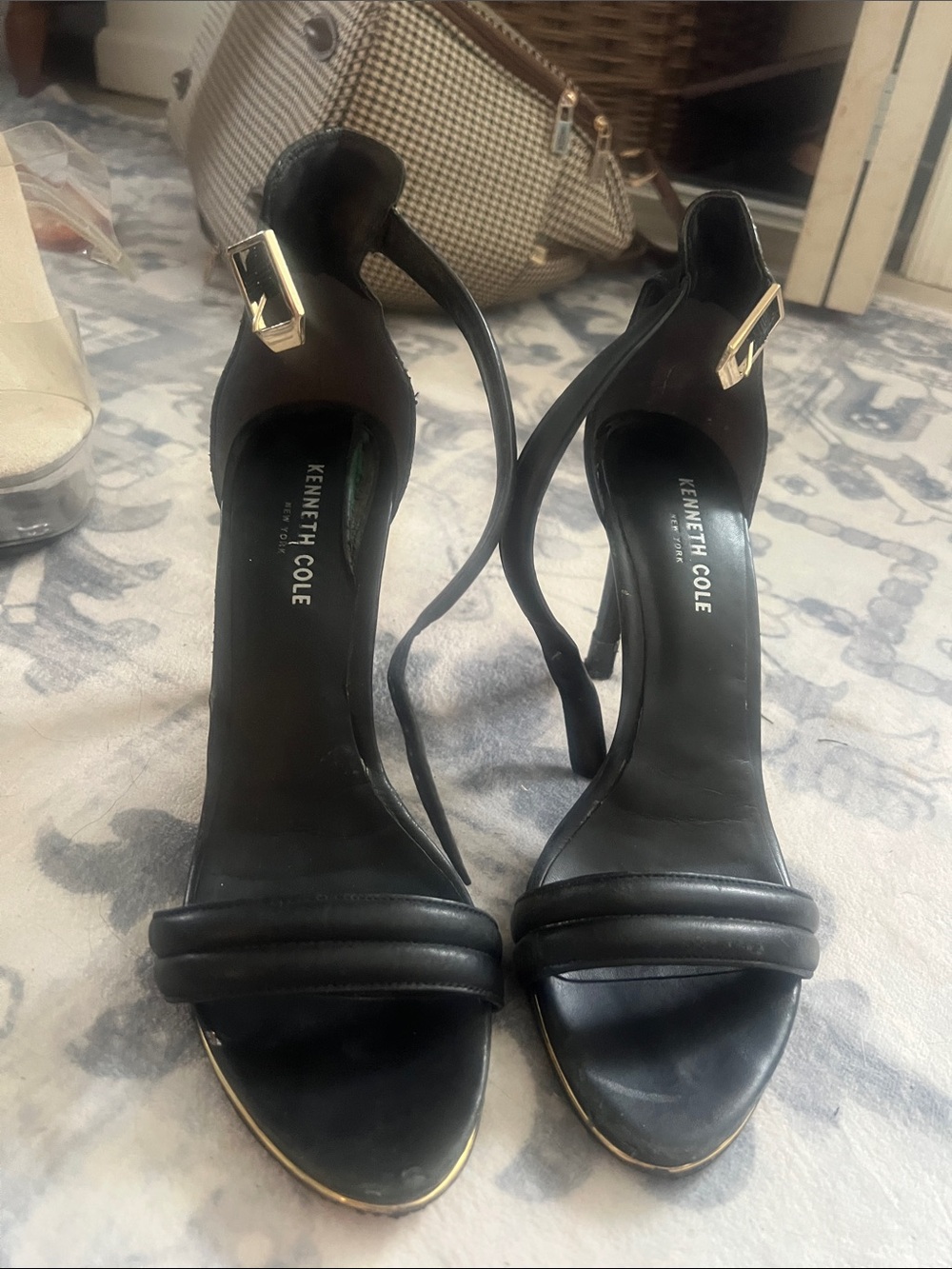 Kenneth Cole Black Leather Ankle-Strap High Heel Sandals